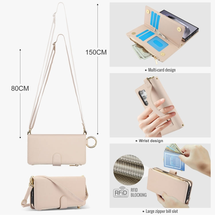For Samsung Galaxy S24 Ultra 5G Crossbody Ring Multifunctional Wallet Leather Phone Case(White) - free shipping - PMC Jewellery - Order now!