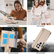For Samsung Galaxy S24 Ultra 5G Crossbody Ring Multifunctional Wallet Leather Phone Case(White)