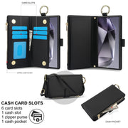 For Samsung Galaxy S24 Ultra 5G Crossbody Ring Multifunctional Wallet Leather Phone Case(Black)