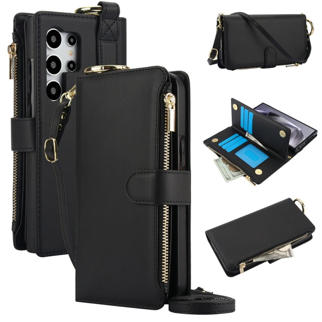 For Samsung Galaxy S24 Ultra 5G Crossbody Ring Multifunctional Wallet Leather Phone Case(Black)