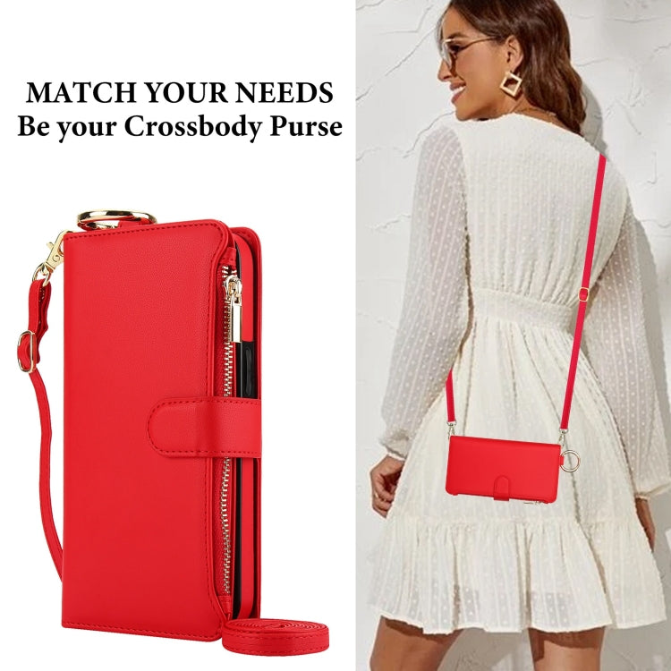For Samsung Galaxy S24 Ultra 5G Crossbody Ring Multifunctional Wallet Leather Phone Case(Red)
