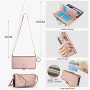 For Samsung Galaxy S24 Ultra 5G Crossbody Ring Multifunctional Wallet Leather Phone Case(Rose Gold)
