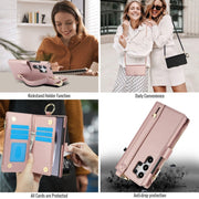 For Samsung Galaxy S24 Ultra 5G Crossbody Ring Multifunctional Wallet Leather Phone Case(Rose Gold)