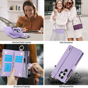 For Samsung Galaxy S24 Ultra 5G Crossbody Ring Multifunctional Wallet Leather Phone Case(Purple)