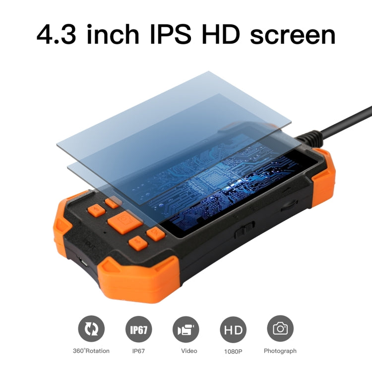 T20 4.3 inch IPS Screen 5.5mm Dual Camera IP67 Water-resistant Hard Cable Digital Endoscope, Length:2m(Black Orange)