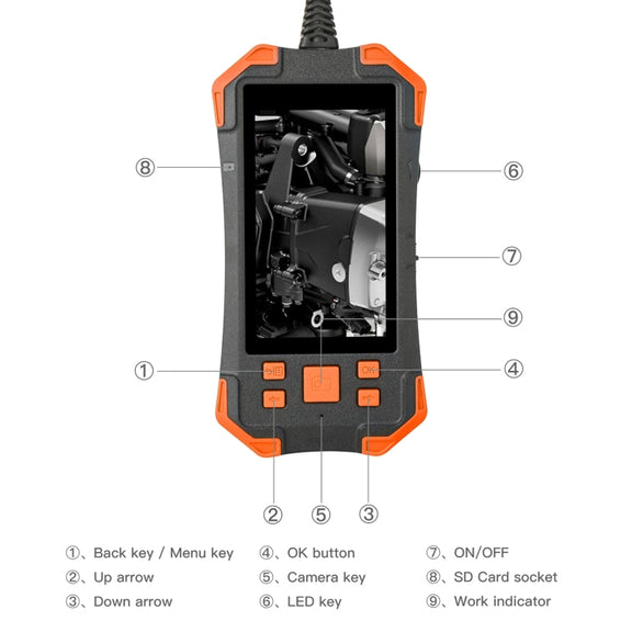 T20 4.3 inch IPS Screen 7.9mm Triple Camera IP67 Water-resistant Hard Cable Digital Endoscope, Length:1m(Black Orange)