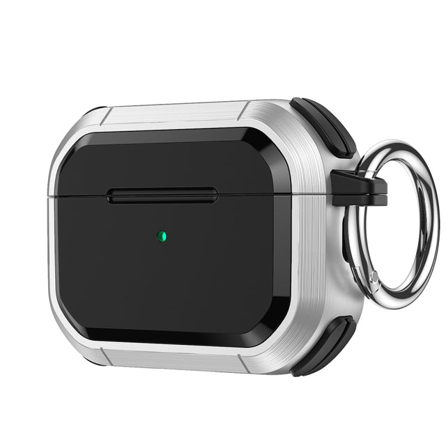 For AirPods 3 Armor TPU + PC Earbuds Box Protective Case with Metal Buckle(Silver)