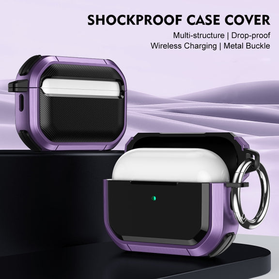 For AirPods Pro / Pro 2 Armor TPU + PC Earbuds Box Protective Case with Metal Buckle(Black)
