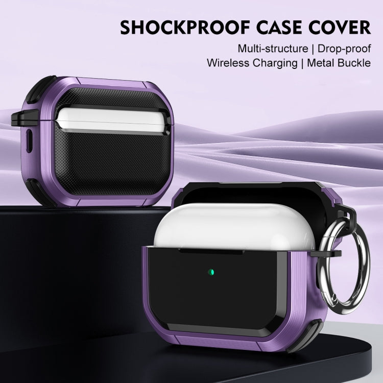 For AirPods 3 Armor TPU + PC Earbuds Box Protective Case with Metal Buckle(Dark Blue)