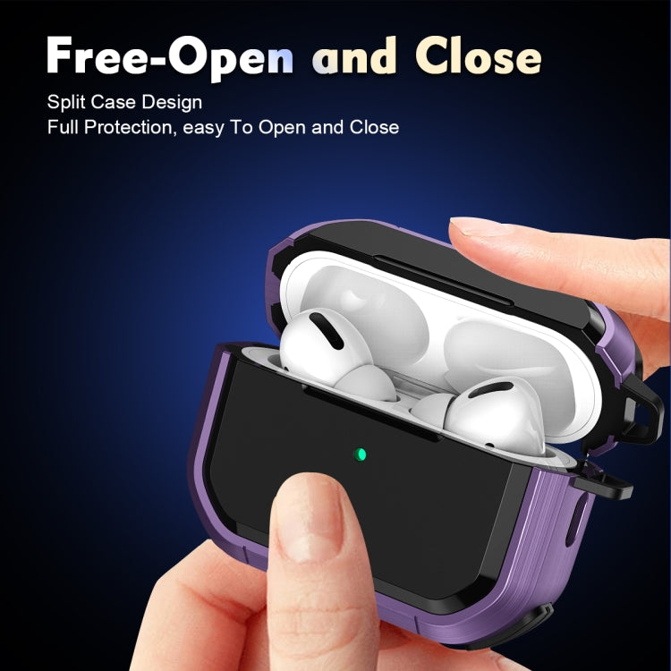 For AirPods Pro / Pro 2 Armor TPU + PC Earbuds Box Protective Case with Metal Buckle(Violet) - For AirPods Pro 2 by PMC Jewellery | Online Shopping South Africa | PMC Jewellery | Buy Now Pay Later Mobicred