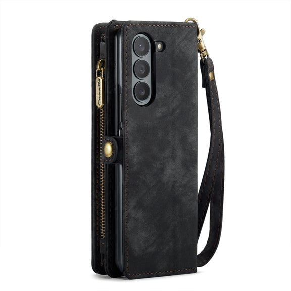 For Samsung Galaxy Z Fold6 5G CaseMe 008 Multifunctional Zipper Wallet Leather Phone Case with Lanyard(Black)