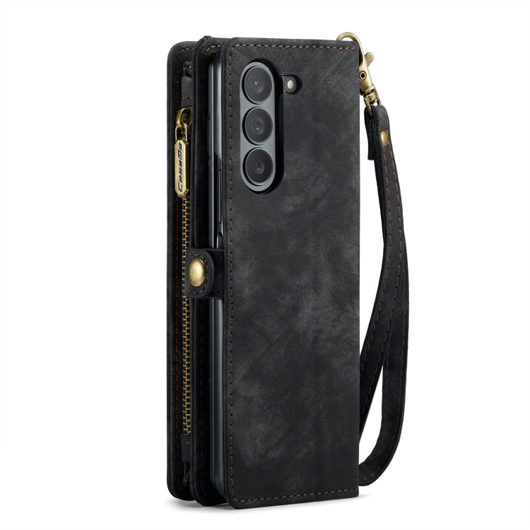 For Samsung Galaxy Z Fold6 5G CaseMe 008 Multifunctional Zipper Wallet Leather Phone Case with Lanyard(Black)