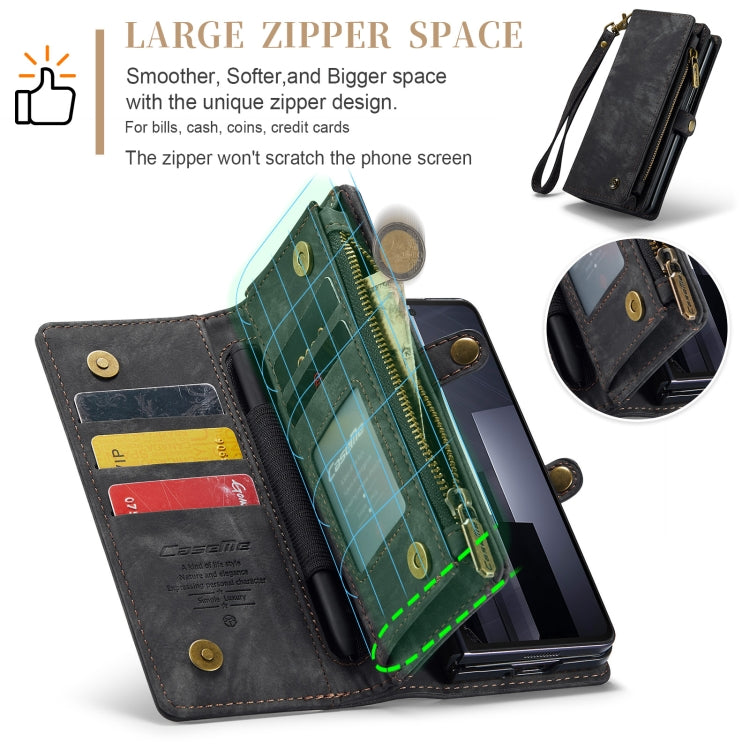 For Samsung Galaxy Z Fold6 5G CaseMe 008 Multifunctional Zipper Wallet Leather Phone Case with Lanyard(Black)