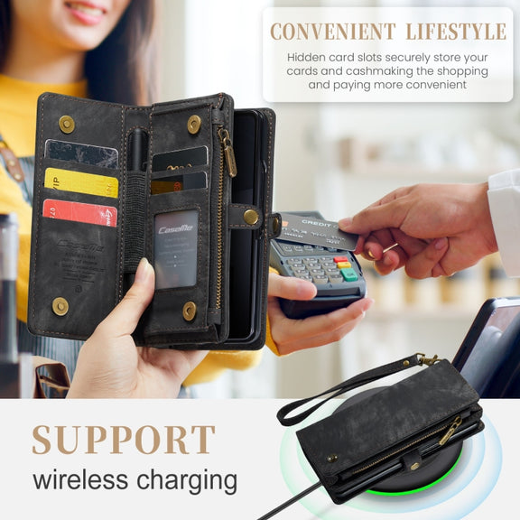 For Samsung Galaxy Z Fold6 5G CaseMe 008 Multifunctional Zipper Wallet Leather Phone Case with Lanyard(Black)