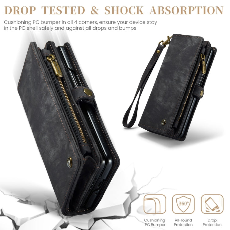 For Samsung Galaxy Z Fold6 5G CaseMe 008 Multifunctional Zipper Wallet Leather Phone Case with Lanyard(Black)