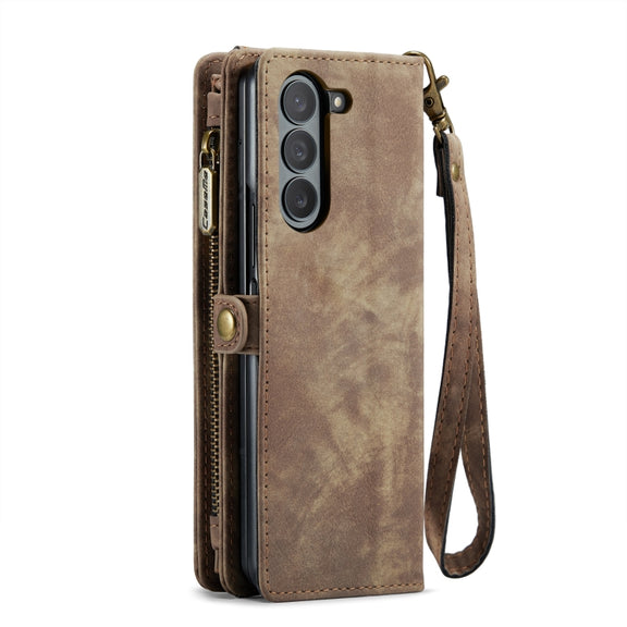 For Samsung Galaxy Z Fold6 5G CaseMe 008 Multifunctional Zipper Wallet Leather Phone Case with Lanyard(Brown)