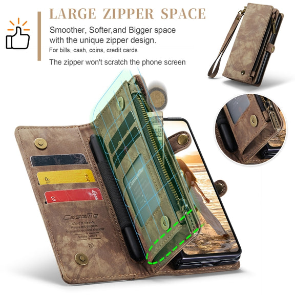 For Samsung Galaxy Z Fold6 5G CaseMe 008 Multifunctional Zipper Wallet Leather Phone Case with Lanyard(Brown)