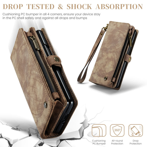 For Samsung Galaxy Z Fold6 5G CaseMe 008 Multifunctional Zipper Wallet Leather Phone Case with Lanyard(Brown)