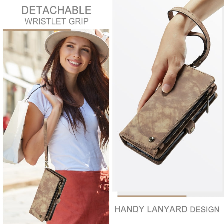 For Samsung Galaxy Z Fold6 5G CaseMe 008 Multifunctional Zipper Wallet Leather Phone Case with Lanyard(Brown)