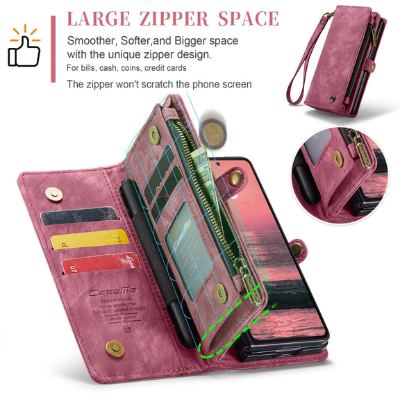 For Samsung Galaxy Z Fold6 5G CaseMe 008 Multifunctional Zipper Wallet Leather Phone Case with Lanyard(Red)
