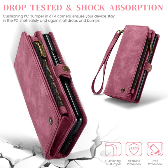 For Samsung Galaxy Z Fold6 5G CaseMe 008 Multifunctional Zipper Wallet Leather Phone Case with Lanyard(Red)