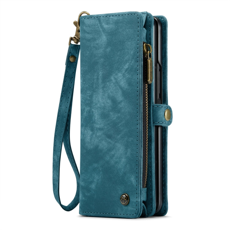 For Samsung Galaxy Z Fold6 5G CaseMe 008 Multifunctional Zipper Wallet Leather Phone Case with Lanyard(Blue)
