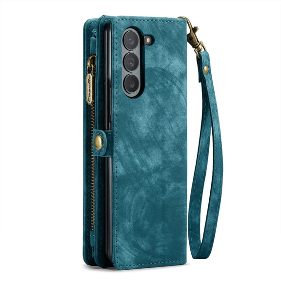 For Samsung Galaxy Z Fold6 5G CaseMe 008 Multifunctional Zipper Wallet Leather Phone Case with Lanyard(Blue)