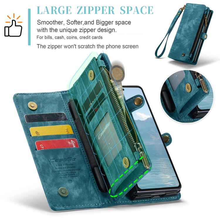 For Samsung Galaxy Z Fold6 5G CaseMe 008 Multifunctional Zipper Wallet Leather Phone Case with Lanyard(Blue)