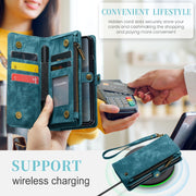 For Samsung Galaxy Z Fold6 5G CaseMe 008 Multifunctional Zipper Wallet Leather Phone Case with Lanyard(Blue)