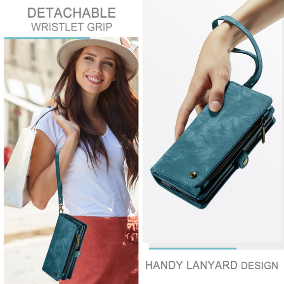 For Samsung Galaxy Z Fold6 5G CaseMe 008 Multifunctional Zipper Wallet Leather Phone Case with Lanyard(Blue)