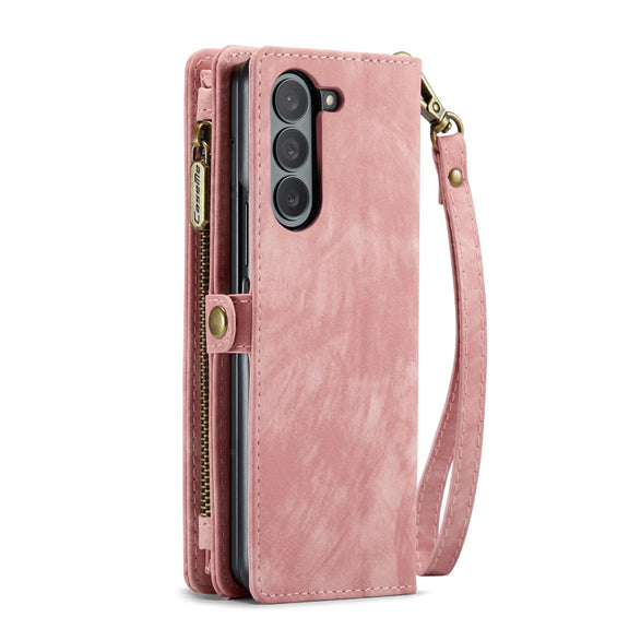 For Samsung Galaxy Z Fold6 5G CaseMe 008 Multifunctional Zipper Wallet Leather Phone Case with Lanyard(Pink)