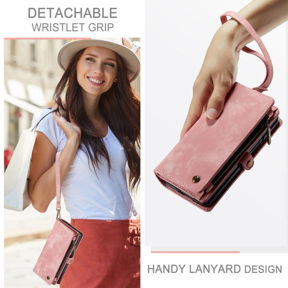 For Samsung Galaxy Z Fold6 5G CaseMe 008 Multifunctional Zipper Wallet Leather Phone Case with Lanyard(Pink)