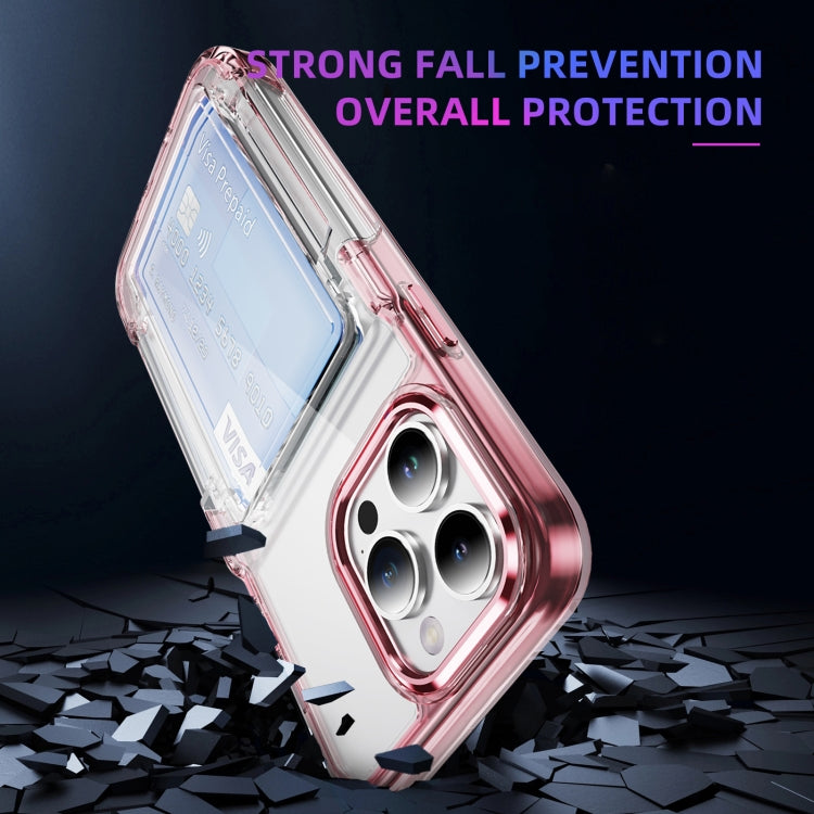 For iPhone 16 Card Holder Acrylic Hybrid TPU Phone Case(Transparent Pink)
