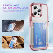 For iPhone 16 Card Holder Acrylic Hybrid TPU Phone Case(Transparent Pink)