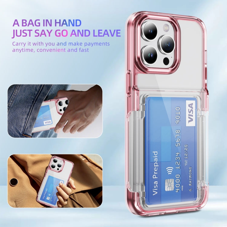 For iPhone 16 Card Holder Acrylic Hybrid TPU Phone Case(Transparent Pink)