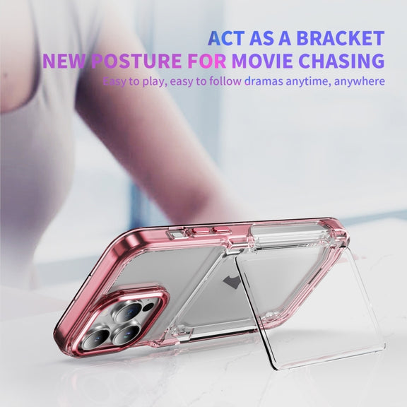 For iPhone 16 Card Holder Acrylic Hybrid TPU Phone Case(Transparent Pink)