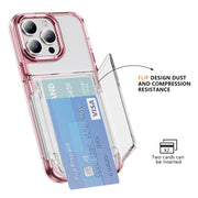 For iPhone 16 Card Holder Acrylic Hybrid TPU Phone Case(Transparent Pink)