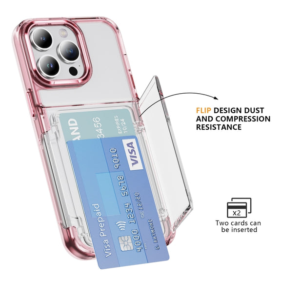 For iPhone 16 Card Holder Acrylic Hybrid TPU Phone Case(Transparent Pink)