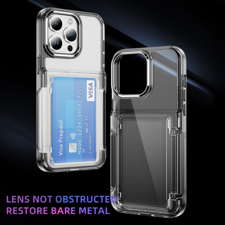 For iPhone 16 Card Holder Acrylic Hybrid TPU Phone Case(Transparent Black) - iPhone 16 Cases by PMC TechLife | Online Shopping South Africa | PMC TechLife | Buy Now Pay Later Mobicred