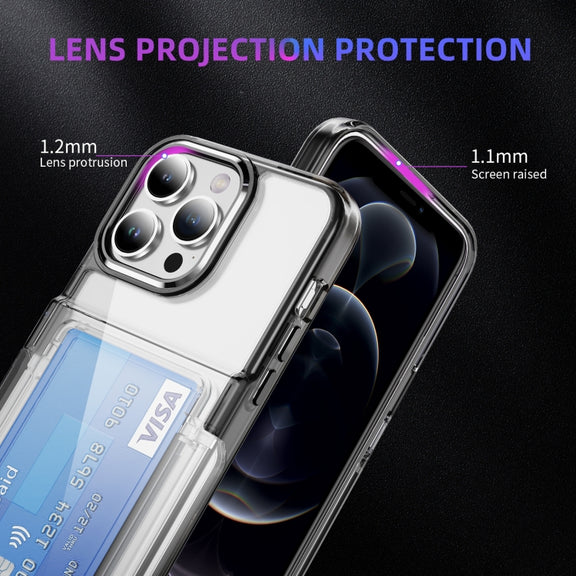 For iPhone 16 Card Holder Acrylic Hybrid TPU Phone Case(Transparent Black)