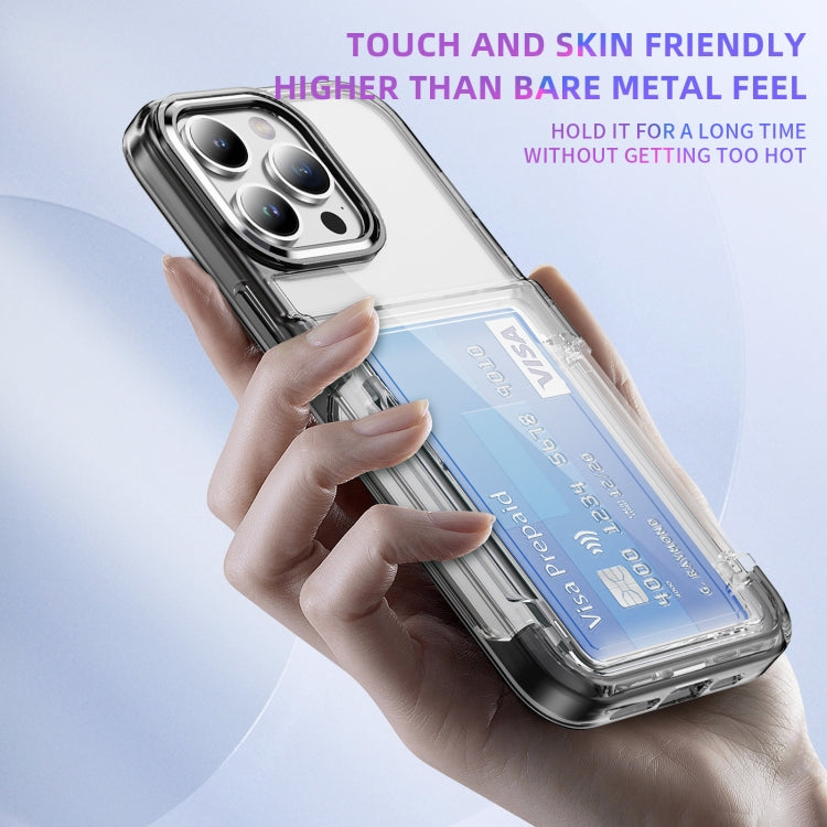 For iPhone 16 Card Holder Acrylic Hybrid TPU Phone Case(Transparent Black)