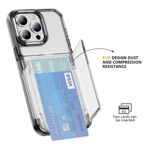 For iPhone 16 Card Holder Acrylic Hybrid TPU Phone Case(Transparent Black)