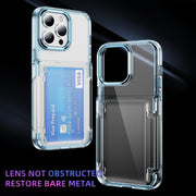 For iPhone 16 Card Holder Acrylic Hybrid TPU Phone Case(Transparent Blue)