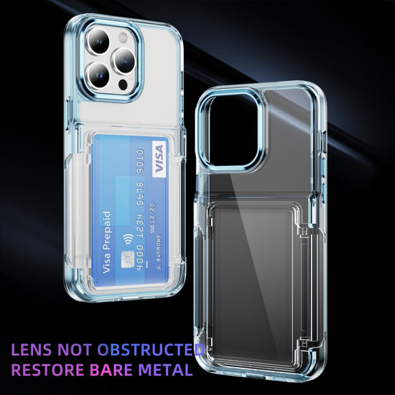 For iPhone 16 Card Holder Acrylic Hybrid TPU Phone Case(Transparent Blue)