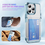 For iPhone 16 Card Holder Acrylic Hybrid TPU Phone Case(Transparent Blue)