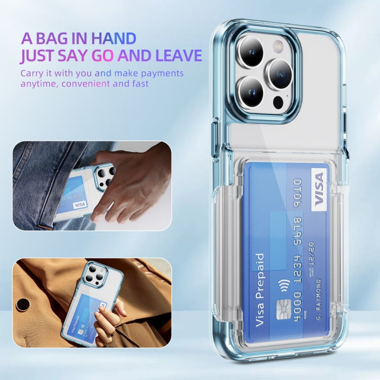 For iPhone 16 Card Holder Acrylic Hybrid TPU Phone Case(Transparent Blue)