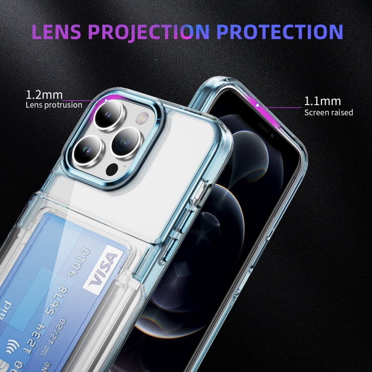 For iPhone 16 Card Holder Acrylic Hybrid TPU Phone Case(Transparent Blue)