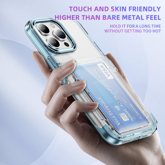 For iPhone 16 Card Holder Acrylic Hybrid TPU Phone Case(Transparent Blue)