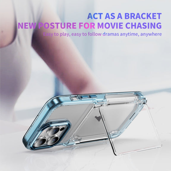 For iPhone 16 Card Holder Acrylic Hybrid TPU Phone Case(Transparent Blue)