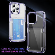 For iPhone 16 Card Holder Acrylic Hybrid TPU Phone Case(Transparent Purple)